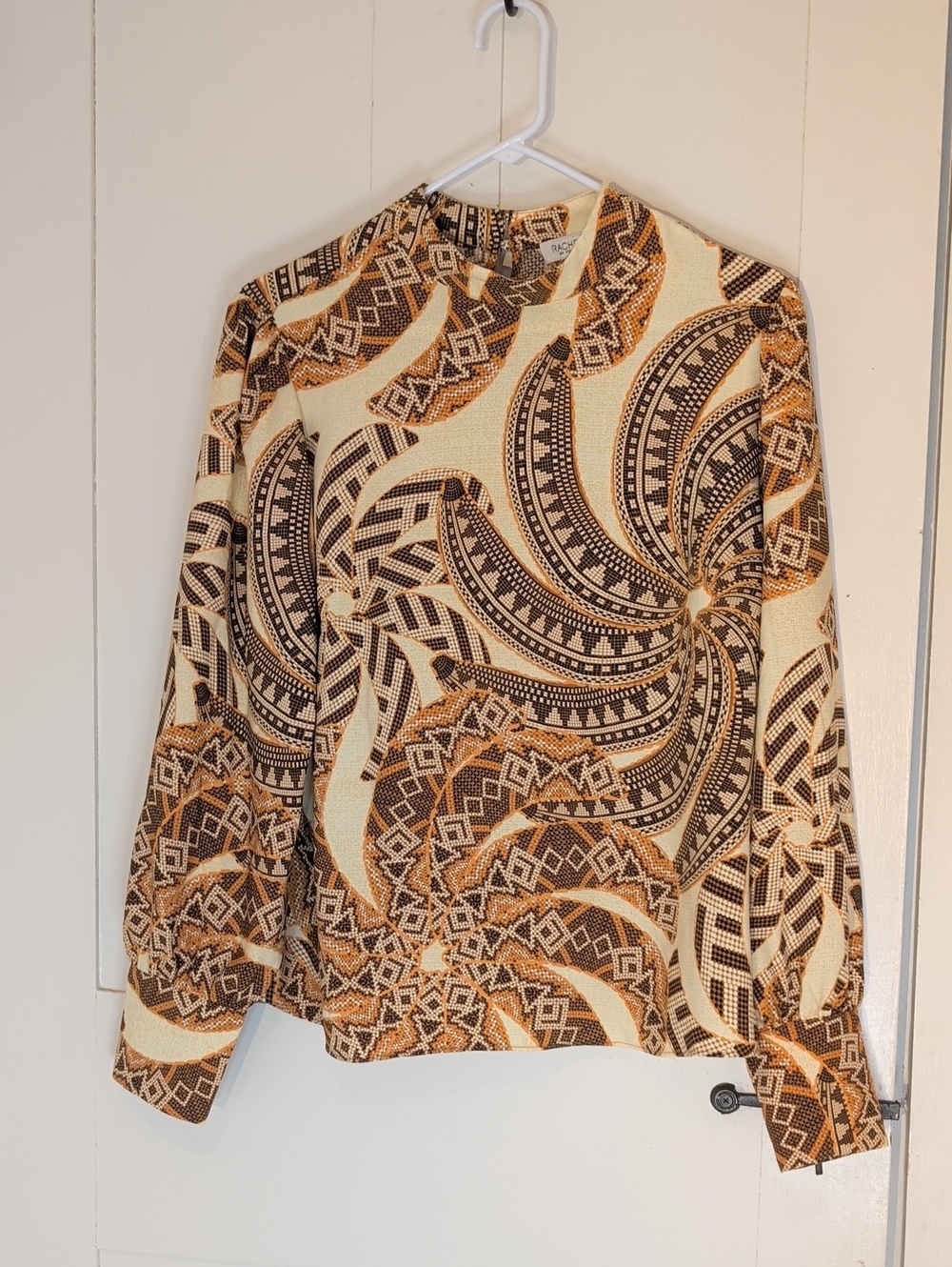Rachel Zoe Cream, Brown and Tan Swirl-Print Long Sleeve Top